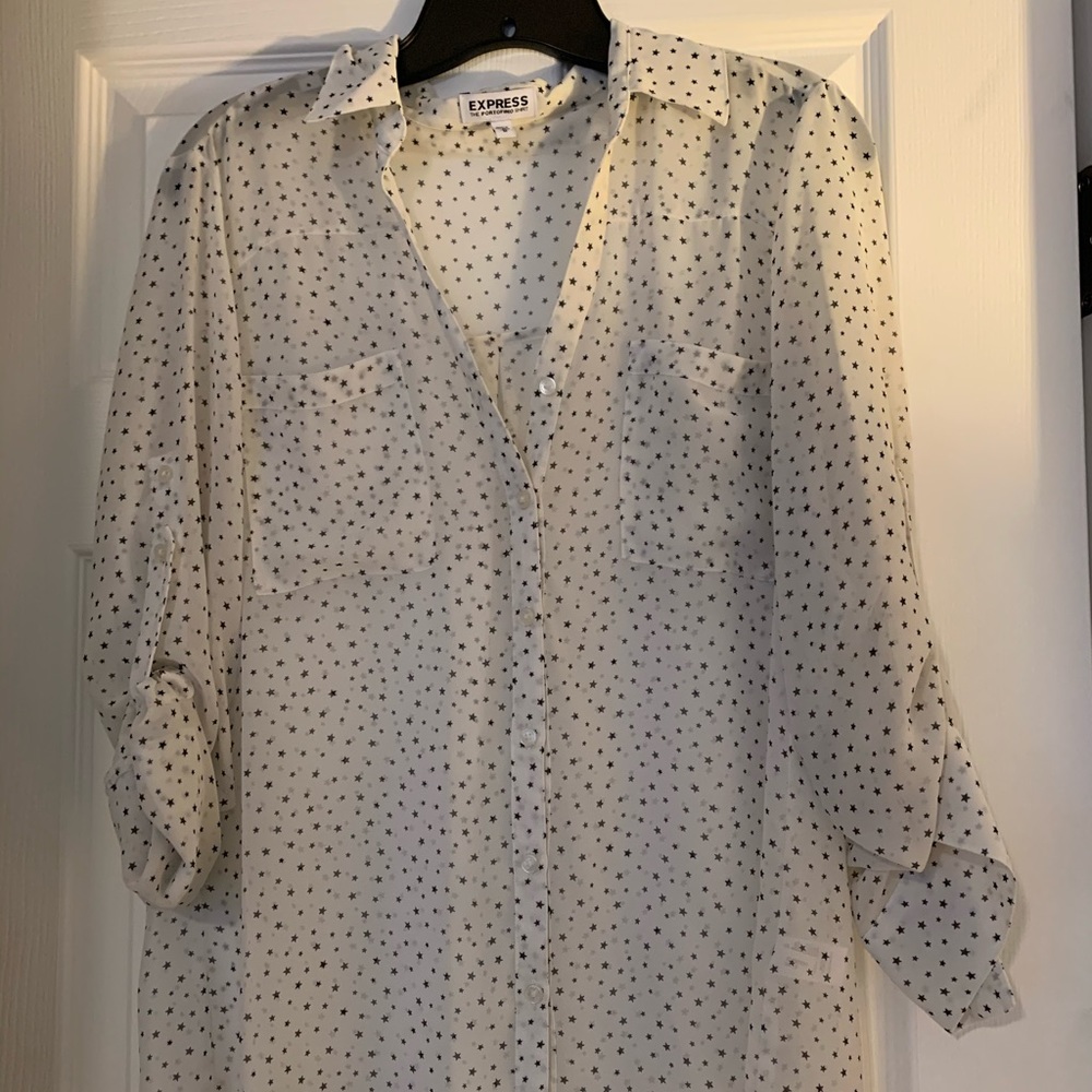 Express Portofino Stars sheer blouse. Size M
